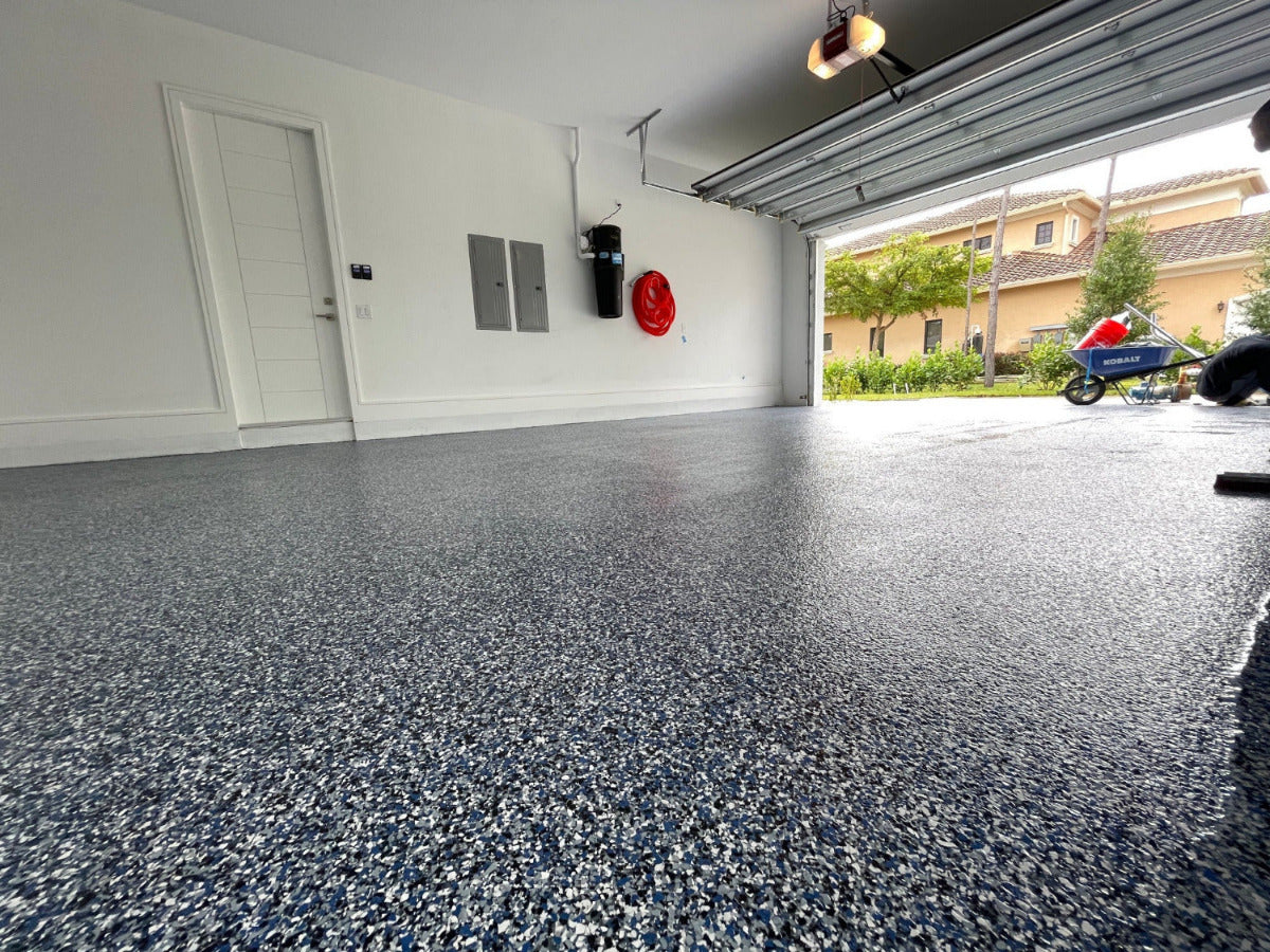Garage with a newly installed epoxy floor
