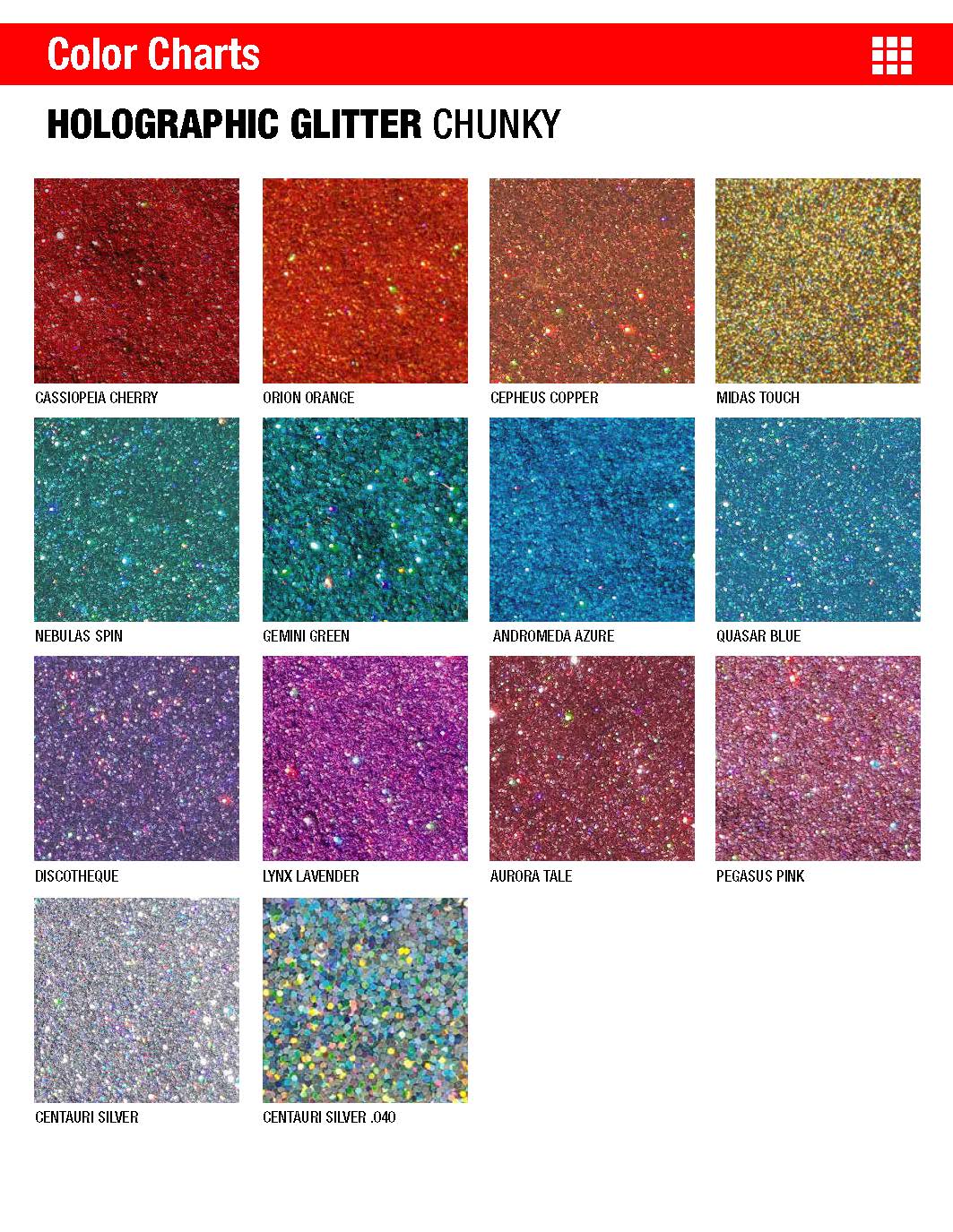 Holographic Glitter Chunky Color Chart | Epoxy ETC