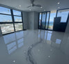 white metallic floor with gray streaks inside apartment