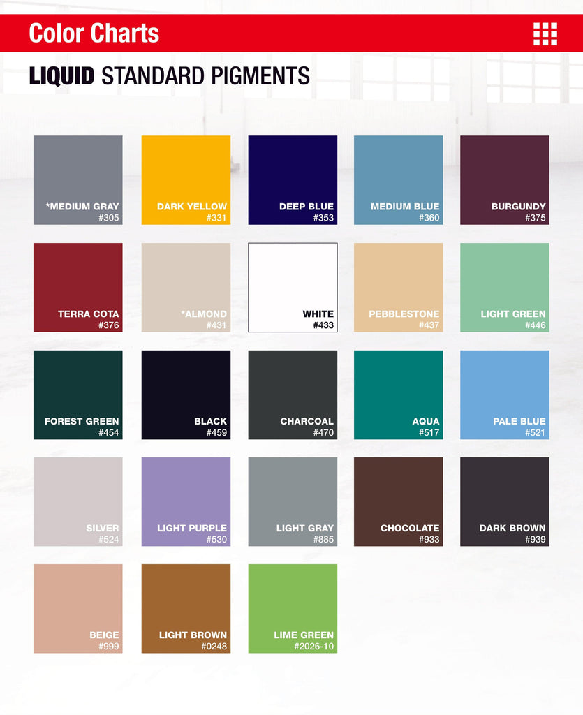 Liquid Standard Pigments Color Chart