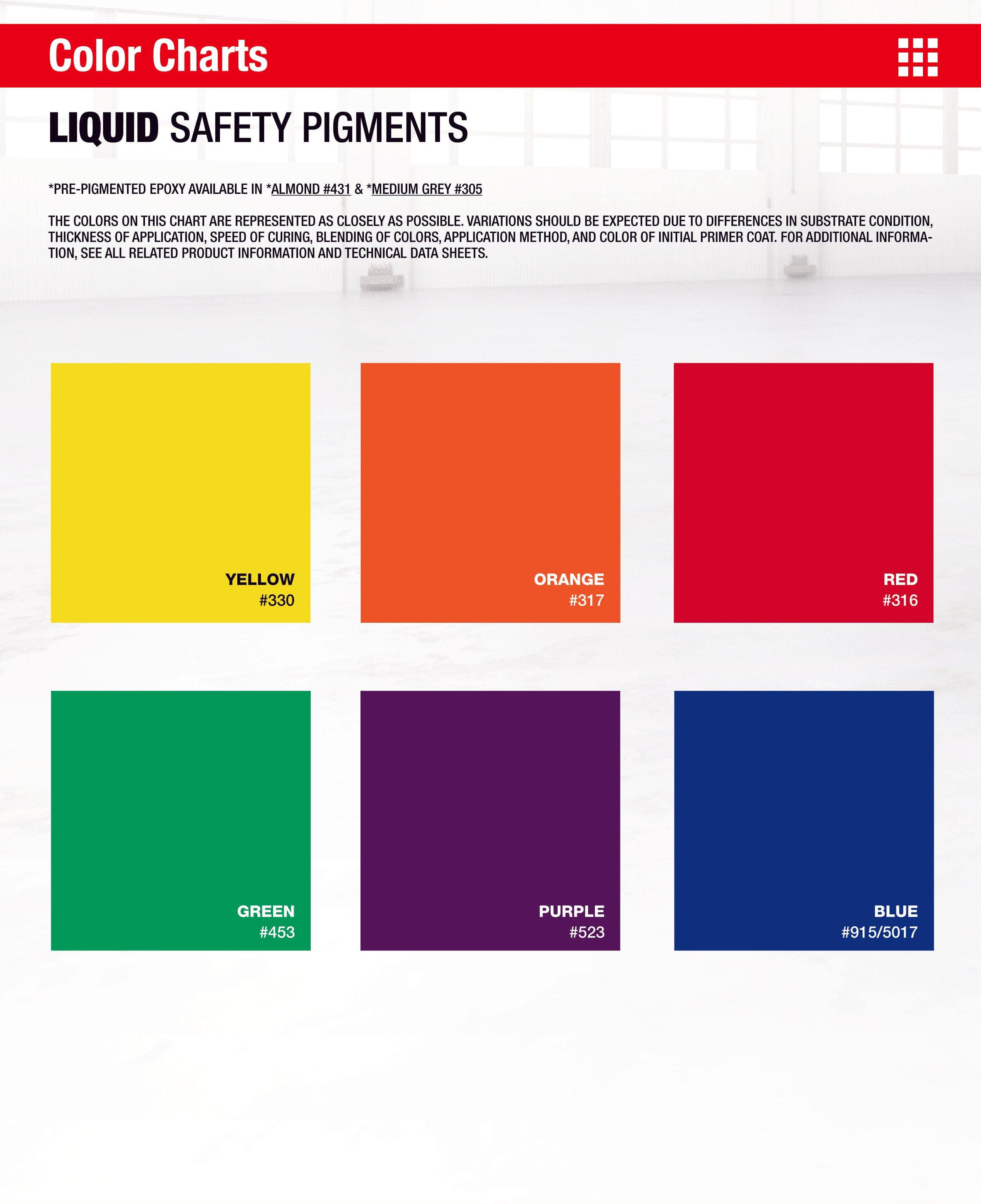Liquid Safety Pigments Color Charts