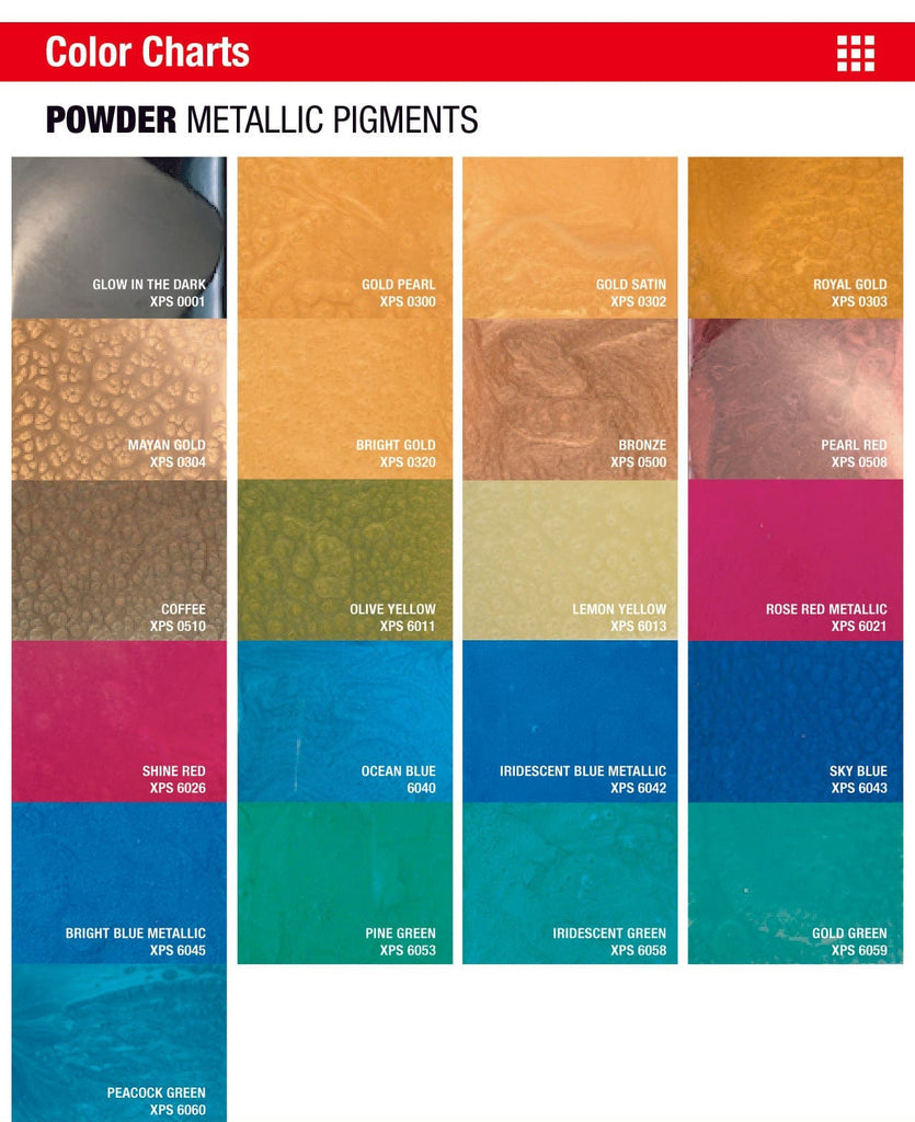 Powder metallic pigments color chart