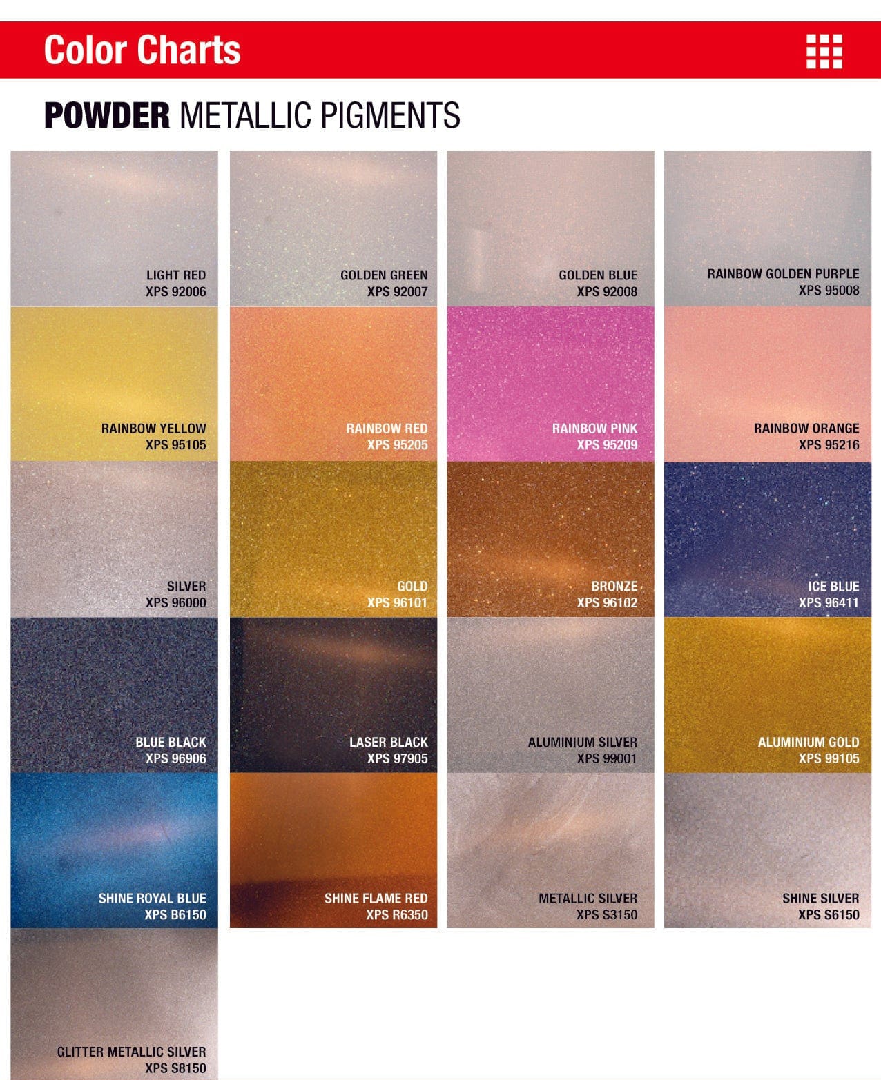Powder Metallic Pigments Color Chart